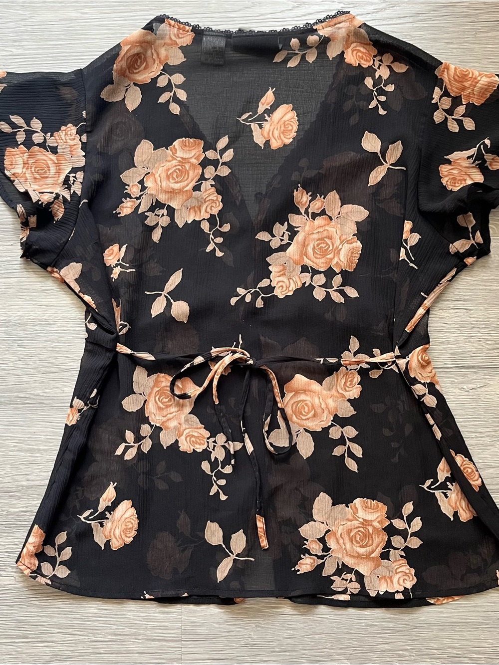 Y2K Whimsygoth Sheer Button Front Blouse with Peach Floral Print - Picture 5 of 6